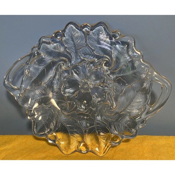Wild Rose Clear - Double Handled Cake Plate - by Indiana Glass - 12.25 Inches - Picture 1 of 3